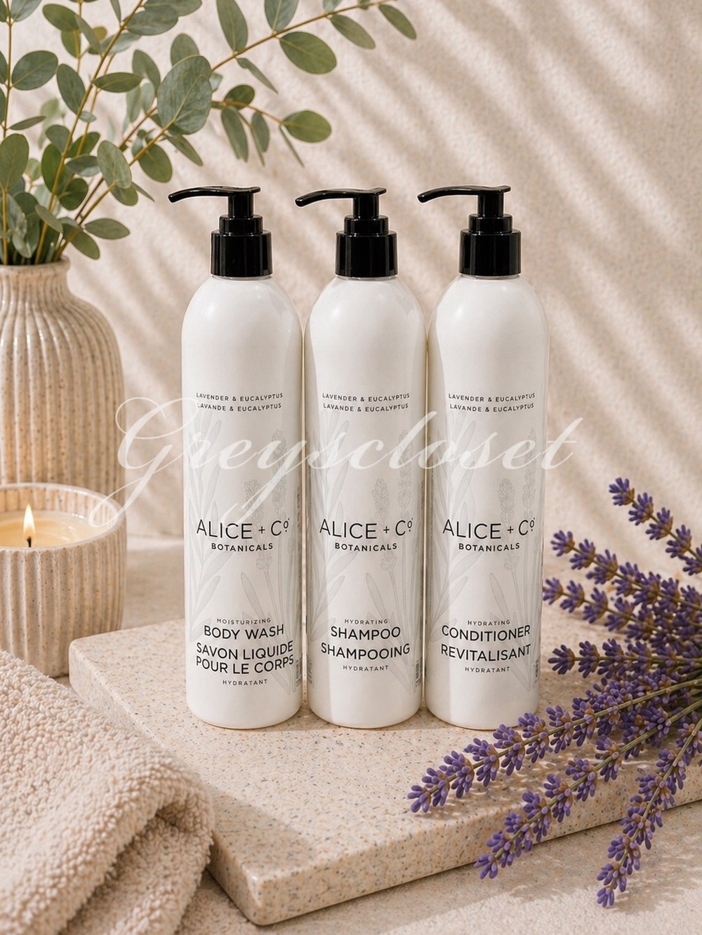 (3 PACK) SHAMPOO, CONDITIONER & BODY by ALICE & Co. LAVENDER & EUCALYPTUS